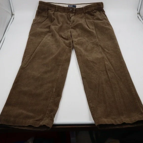 Polo Ralph Lauren Andrew Pant Mens 40/32 Brown Corduroy Pleated Straight Leg - Picture 7 of 13